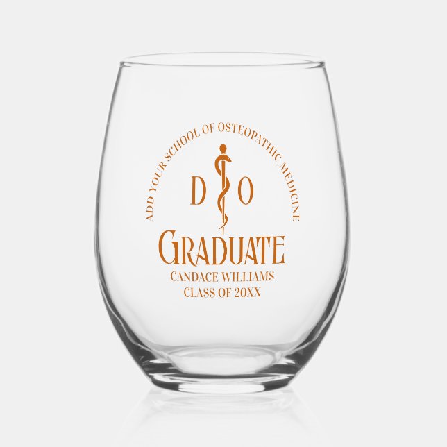 Verre À Vin Sans Pied Orange Ostéopathic Médicale School Graduation (Recto)