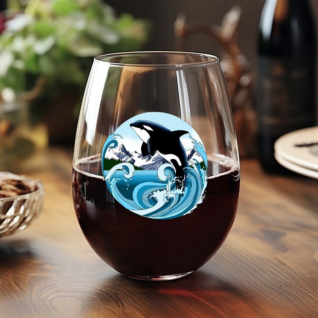 Verre À Vin Sans Pied Orca Killer Whale Blue Ocean (Créateur téléchargé)