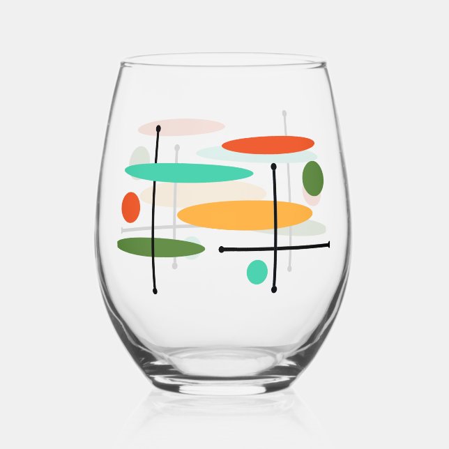 Verre À Vin Sans Pied Ovales et lignes rétro (Recto)