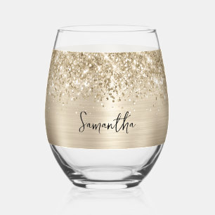 Verre À Vin Sans Pied Pailleté Or Pâle Glam Nom