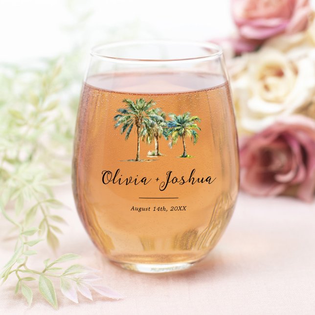 Verre À Vin Sans Pied Palm Tree Destination Mariage Faveur (Créateur téléchargé)