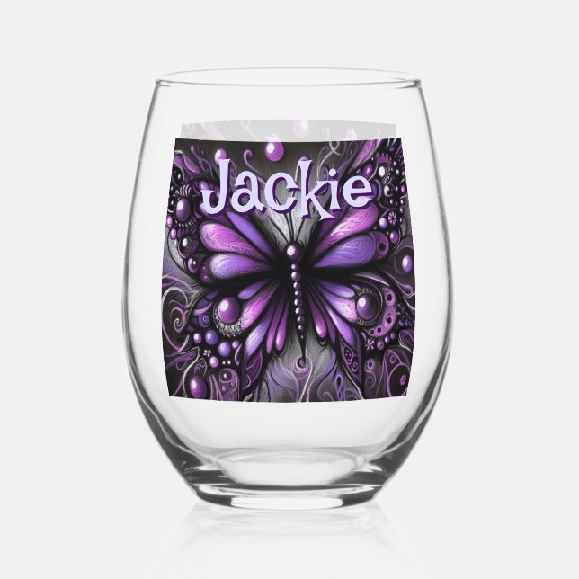 Verre À Vin Sans Pied Papillon gothique violet noir personnalisé (Recto)