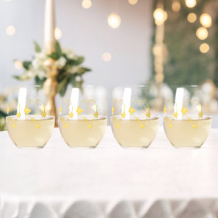 Verre À Vin Sans Pied Papillon jaune Mariage de conception cardiaque