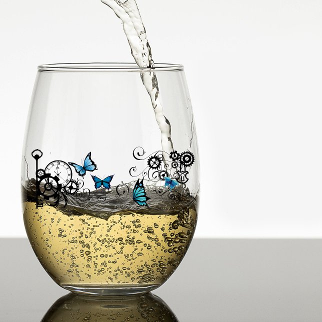 Verre À Vin Sans Pied Papillons bleu Tribal Steampunk (Créateur téléchargé)