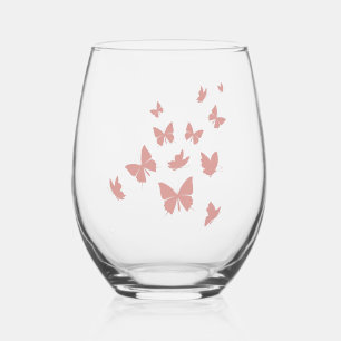 Verre À Vin Sans Pied Papillons Volants Roses Douce Marque Personnalisée