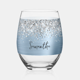 Verre À Vin Sans Pied Parties scintillant argentée Nom de l'émail bleu c