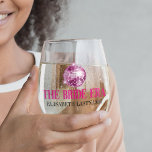 Verre À Vin Sans Pied Parties scintillant branchée Disco Bride Era Bache<br><div class="desc">Célébrez avec ces parties scintillant à la mode de bal disco "mariée ère" fête de bachelorette ou douche nuptiale verres à vin sans tige! Customisez avec vos propres détails.</div>