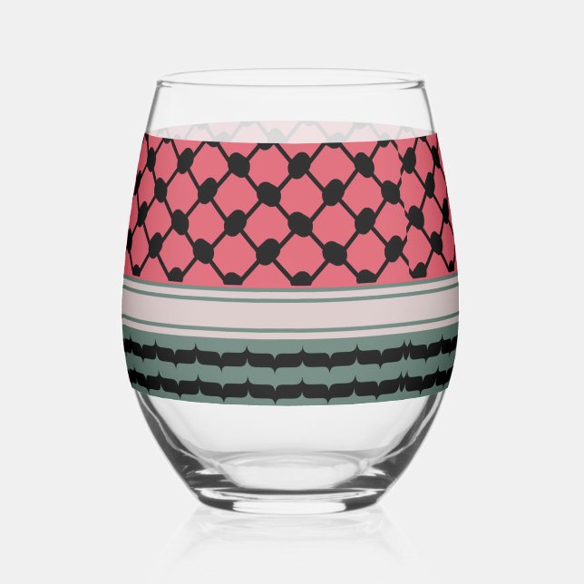Verre À Vin Sans Pied Pastèque palestinienne Hatta Keffiyeh Kufiya Folk (Recto)