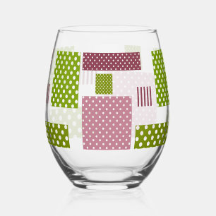 Verre À Vin Sans Pied Patchwork brun vert pois dos blanc
