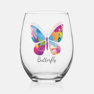 Verre À Vin Sans Pied Patchwork Papillon Design Verre sans pierre