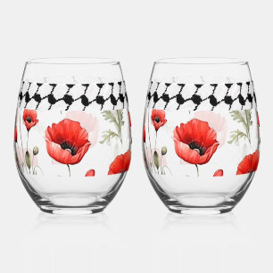 Verre À Vin Sans Pied Pavot avec set de verre de vin palestinien Hattah