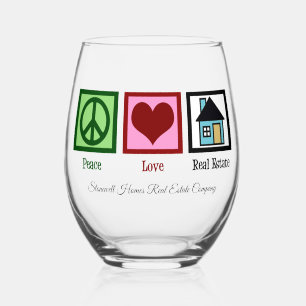 Verre À Vin Sans Pied Peace Love Immobilier Cute Custom Realtor