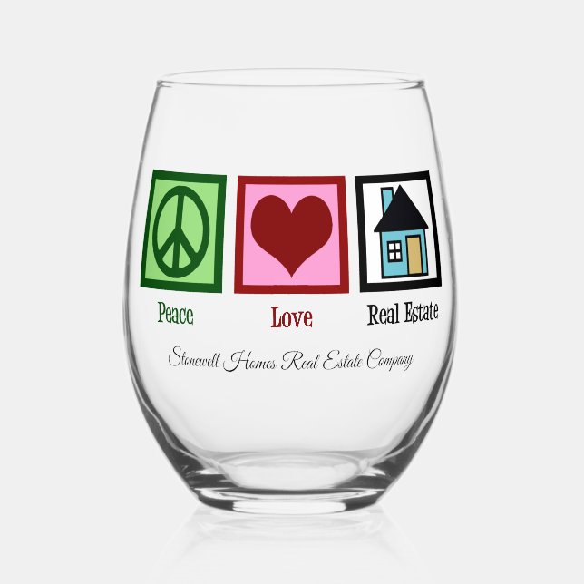 Verre À Vin Sans Pied Peace Love Immobilier Cute Custom Realtor (Recto)