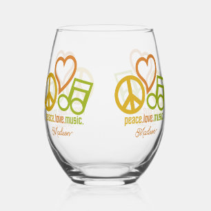 Verre À Vin Sans Pied Peace Love Music nom personnalisé