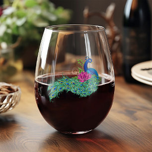 Verre À Vin Sans Pied Peacock Blue Lotus Fleur Henné