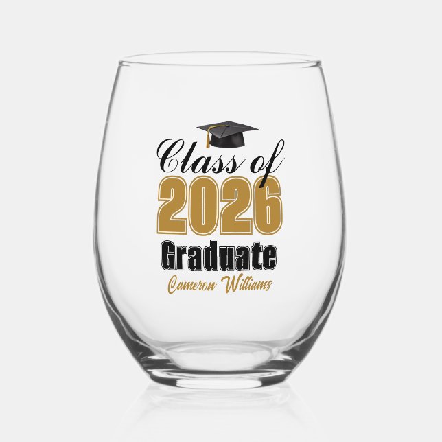 Verre À Vin Sans Pied Personalized Gold Black Class of 2026 Graduation (Recto)