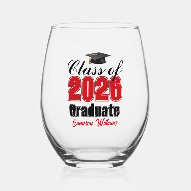 Verre À Vin Sans Pied Personalized Red Class of 2026 Graduation (Recto)