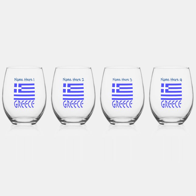 Verre À Vin Sans Pied Personnalisation bleue de la Grèce et du drapeau g (Recto)
