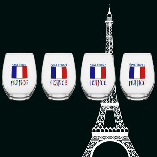 Verre À Vin Sans Pied Personnalisation Bleue Drapeau Français et France