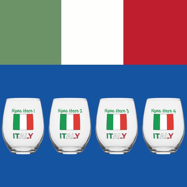 Verre À Vin Sans Pied Personnalisation verte du drapeau italien en Itali (Créateur téléchargé)