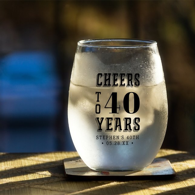Verre À Vin Sans Pied Personnalisé - 40 ans | N'importe quel anniversair (Créateur téléchargé)