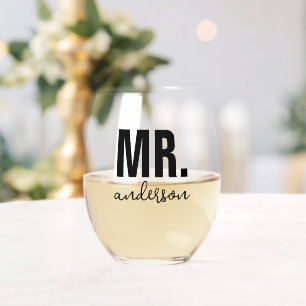 Verre À Vin Sans Pied Personnalisé M. Nom Mariage Nouveau marié