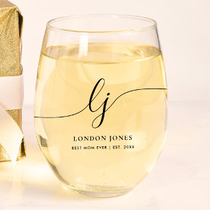 Verre À Vin Sans Pied Personnalisé Meilleure maman jamais Script Monogra
