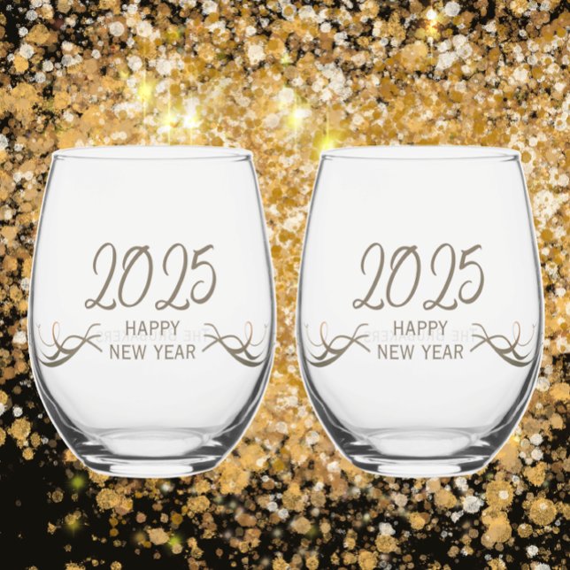 Verre À Vin Sans Pied Personnalisé Unique Joyeux Nouvel An 2025 Keepsaké (Add name or custom text to template for a unique personalized keepsake or gift for New Years Eve

)