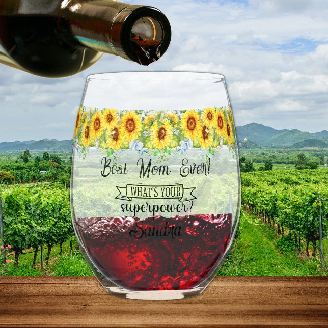 Verre À Vin Sans Pied Personnalisée Meilleure Maman Jamais... Tournesol (Créateur téléchargé)