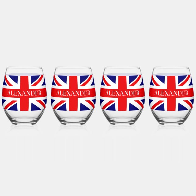 Verre À Vin Sans Pied Personnaliser avec le nom British National Flag (Recto)