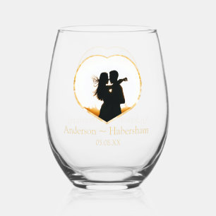 Verre À Vin Sans Pied Personnaliser modèle de photo de mariage coeur Nom