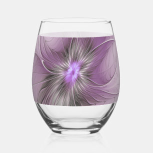 Verre À Vin Sans Pied Petite Beauté Moderne Fleur d'Art Fractal Gris Mau