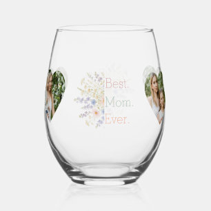 Verre À Vin Sans Pied Photo de coeur et design floral - Fête des mères p