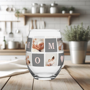 Verre À Vin Sans Pied Photo de collection moderne Best Mom Pink & Grey C