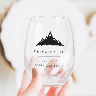 Verre À Vin Sans Pied Pic de montagne neige Destination Mariage Faveur