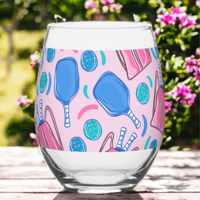 Verre À Vin Sans Pied Pickleball Paddles et boules Pink Preppy (Créateur téléchargé)