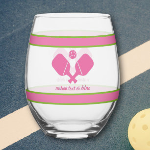 Verre À Vin Sans Pied Pickleball personnalisé rose vert