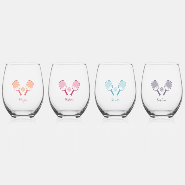 Verre À Vin Sans Pied Pickleball Sports Pun Nom Personnalisé Bachelorett (Recto)
