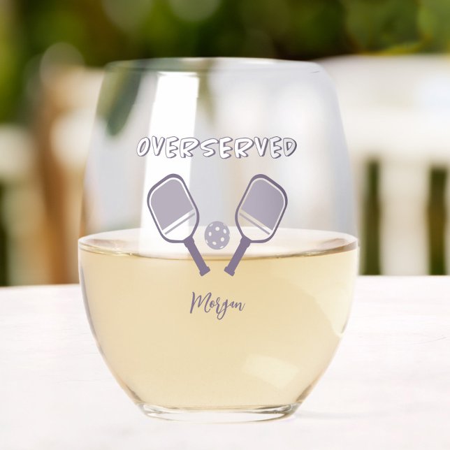 Verre À Vin Sans Pied Pickleball Sports Pun Nom Personnalisé Purple Girl (Créateur téléchargé)