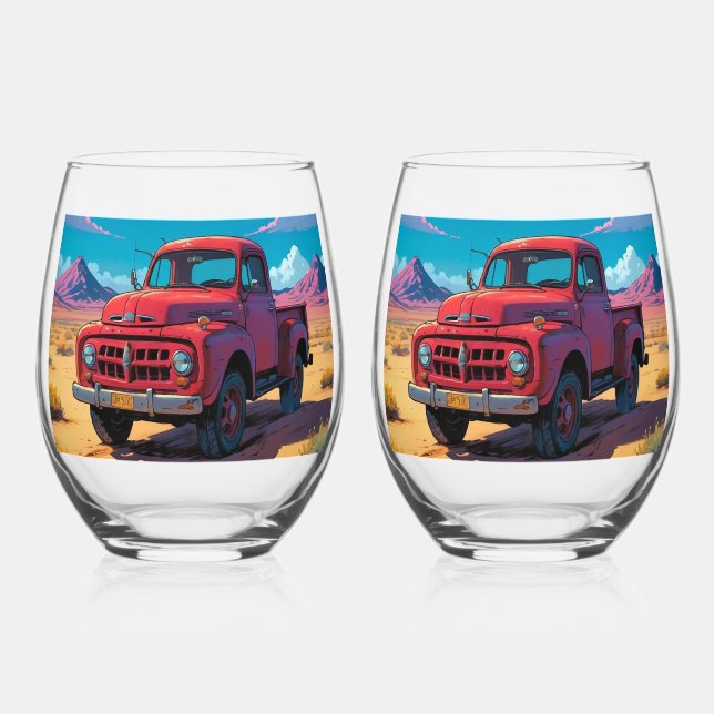 Verre À Vin Sans Pied Pickup Américain Classique   (Recto)
