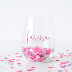 Verre À Vin Sans Pied Pink Modern Script Name Bachelorette Bride Party