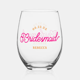 Verre À Vin Sans Pied Pink Orange Moderne Personnalisé Minimaliste Bride