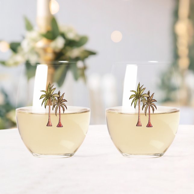 Verre À Vin Sans Pied Plage tropicale Palmiers Simple été (Insitu (Mariage))