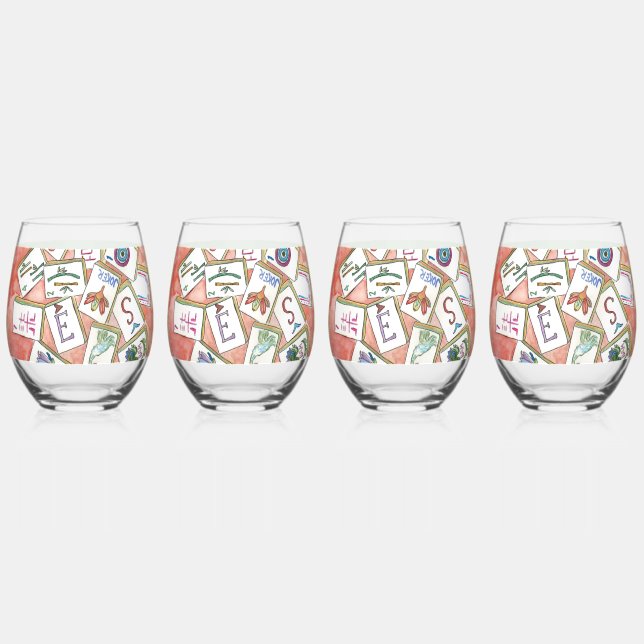 Verre À Vin Sans Pied plateau de carreaux rose (Recto)