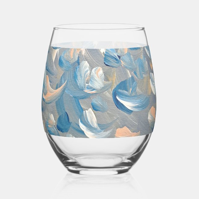 Verre À Vin Sans Pied Plumes bleues (Recto)