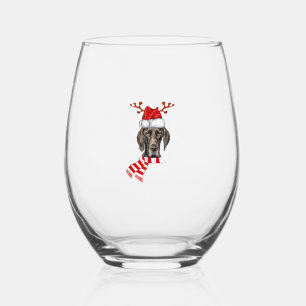 Verre À Vin Sans Pied Pointeur allemand Antlers Chien Père Noël Chris