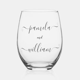 Verre À Vin Sans Pied Police personnalisés Deux Noms Fonte cursive