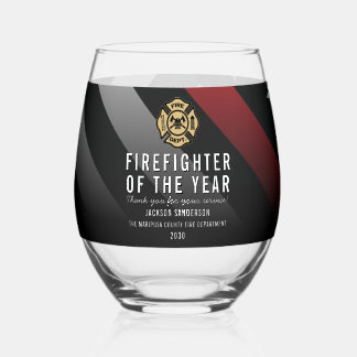 Verre À Vin Sans Pied Pompier de l'année Logo de l'employé Ligne rouge