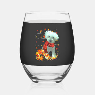 Verre À Vin Sans Pied Poochon Écharpe d'automne - Chiens Feuilles d'auto