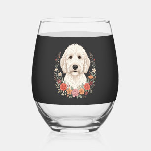 Verre À Vin Sans Pied Portrait de chien floral Couronne botanique